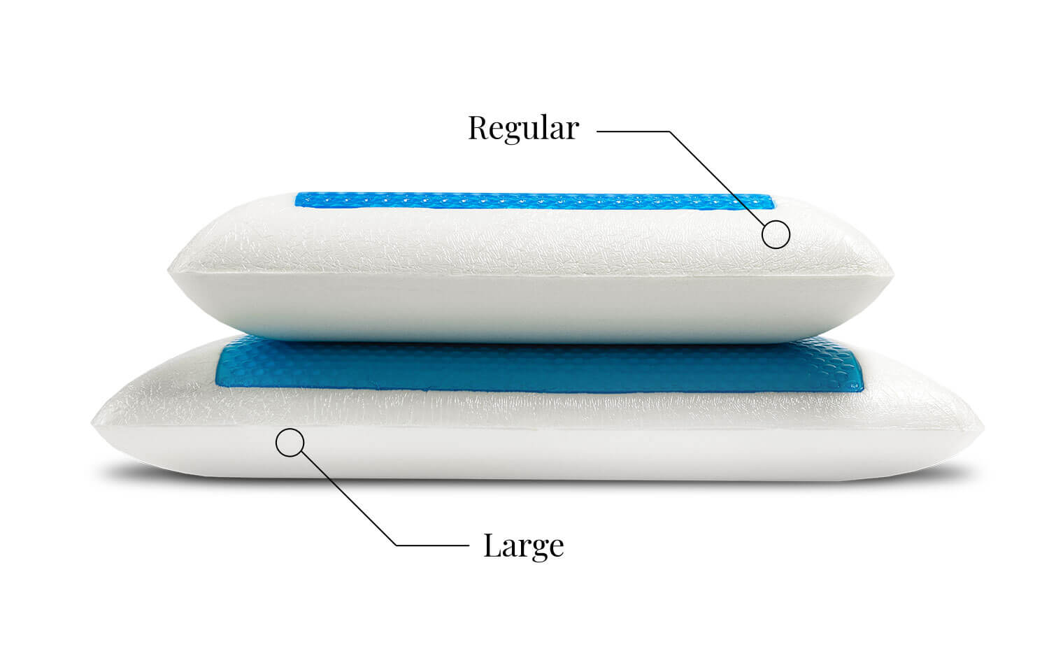 Regular Cooling Gel Pillow on top of Large Cooling Gel Pillow