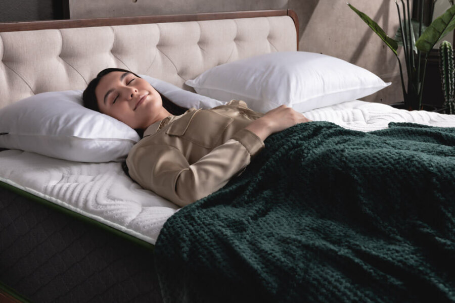 Woman on Logan & Cove Choice with down alternative pillows