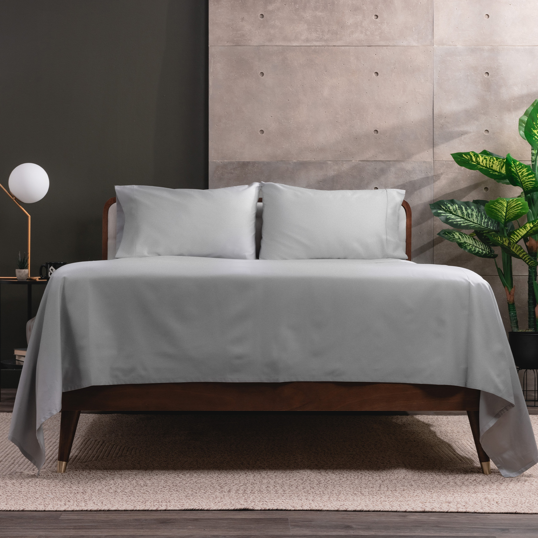 LC-Egyptian-Cotton-Sheets-Carousel-3 Logan & Cove Egyptian Cotton Sheets in light grey colour fitted to bed