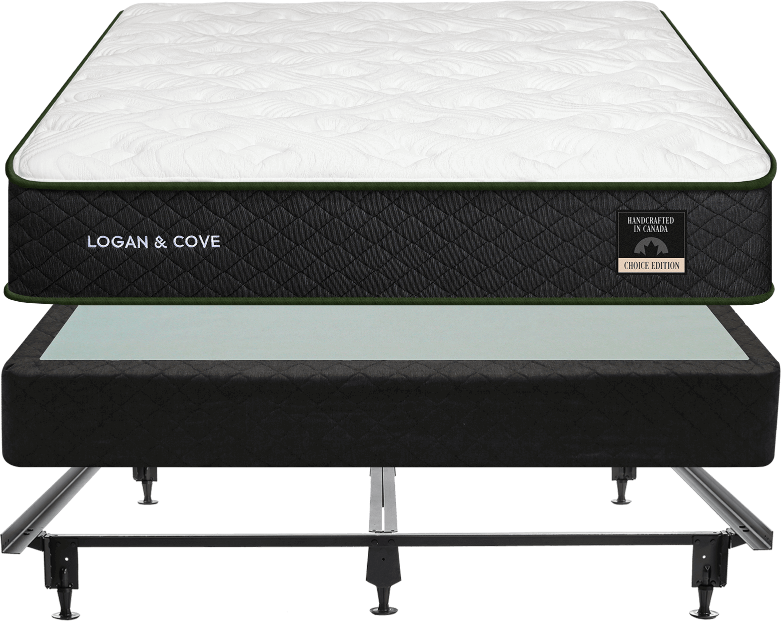 A Logan and Cove Mattress, Mattress Foundation, and Metal Bed Frame are perfectly matched for use together.