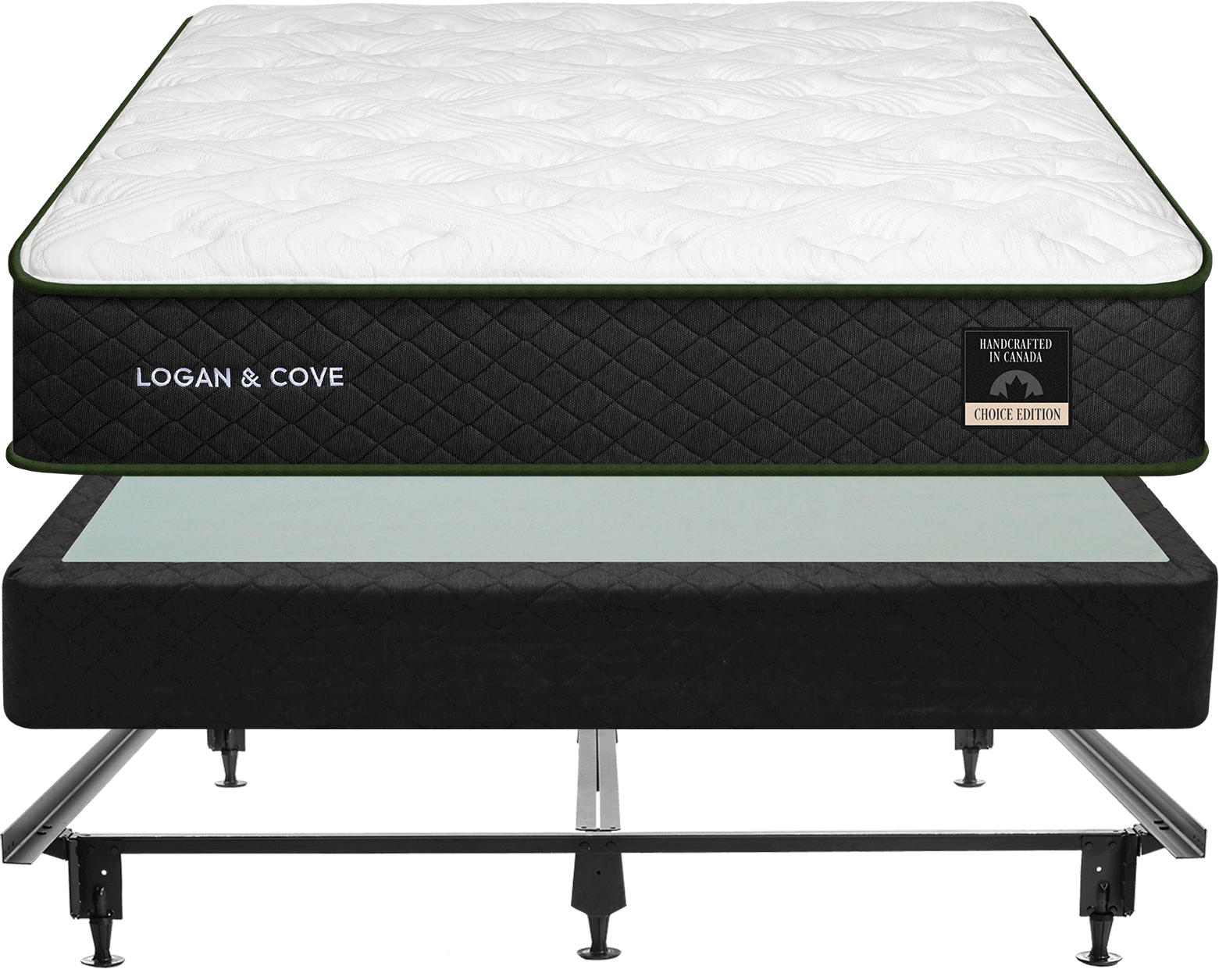 Un matelas Logan & Cove, une fondation de matelas et un cadre de lit en métal sont parfaitement assortis pour être utilisés ensemble.