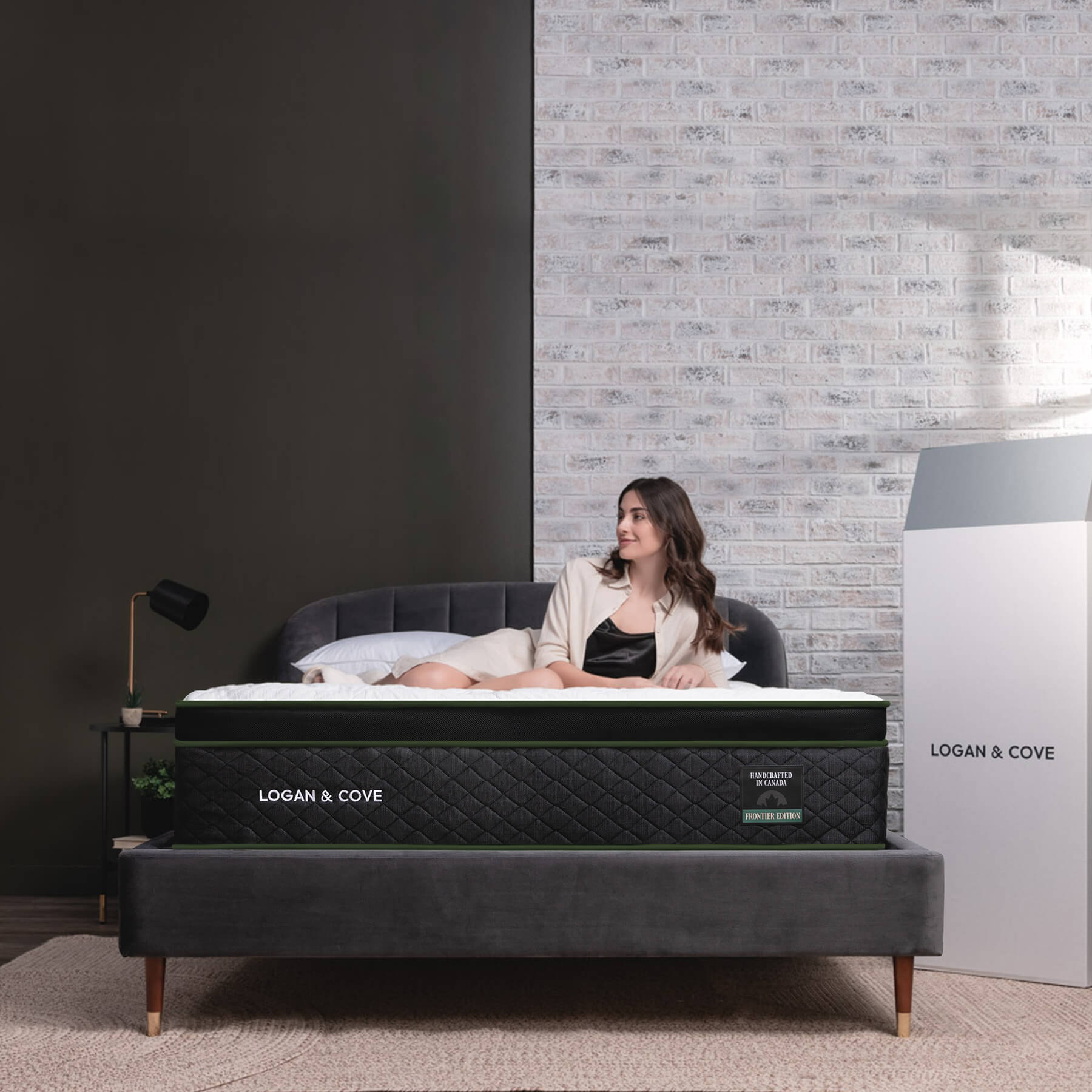 LC-Frontier-Main-Gallery-1 The Logan & Cove Frontier mattress with a beautiful woman lying on top
