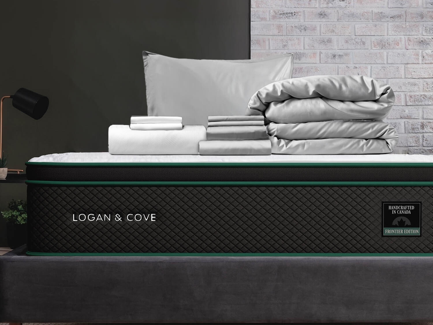 Premium Sleep Bundle + Duvet on top of a Logan & Cove mattress